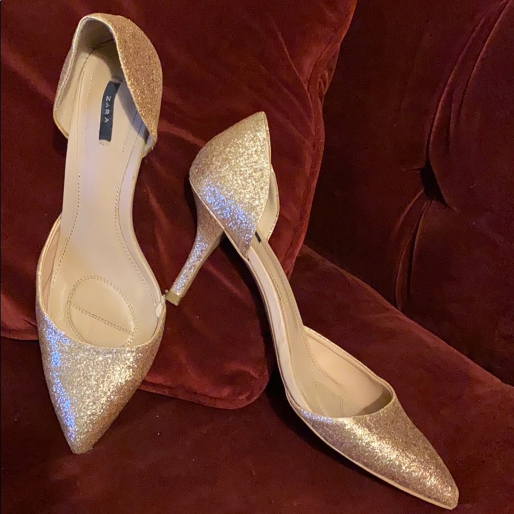 ZARA gold glitter d’orsay pumps